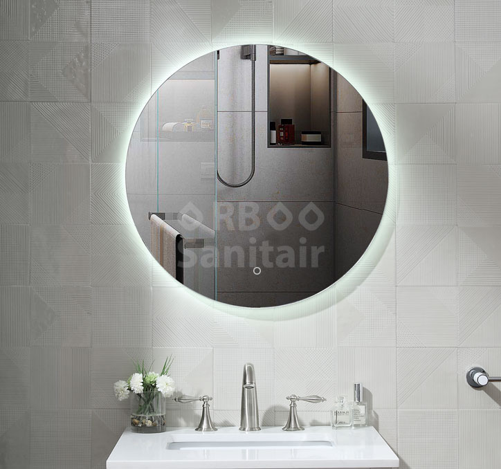 Badkamerspiegel rond 60 cm LED-verlichting rondom dimbaar en spiegelverwarming Silfur RB Sanitair Tiel