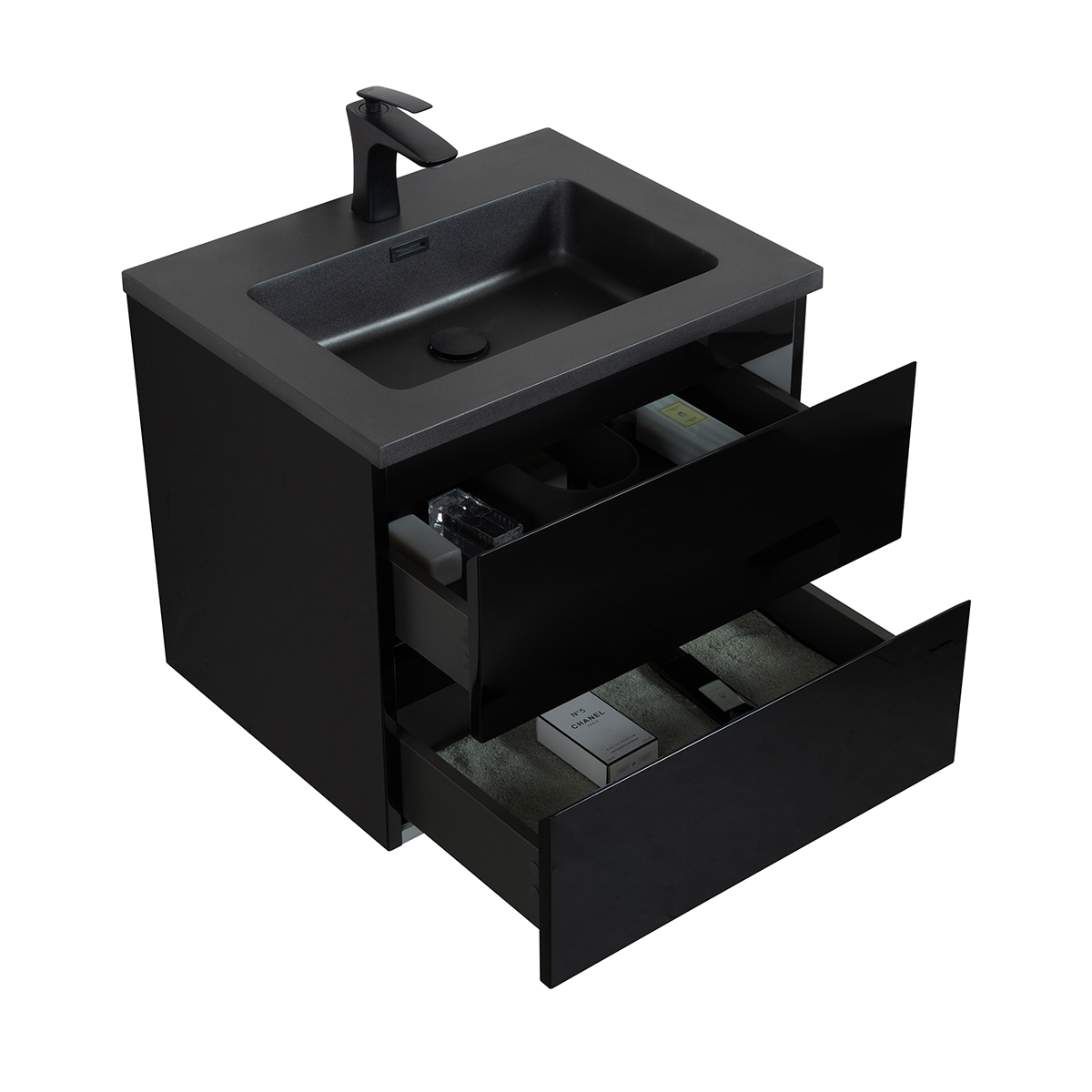 slim koffer Plaats Badmeubel mat zwart 60 cm met mat zwarte wastafel | Online kopen
