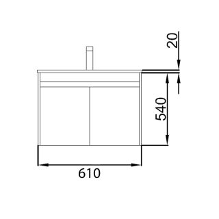 Badkamermeubel 60 cm met keramieken wastafel Noja 2 deuren tekening