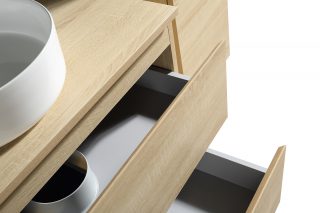 Badkamermeubel beige Eiken met topblad Hanga 80 cm, ook verkrijgbaar in 60 cm.