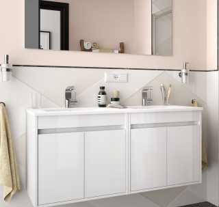 Badkamermeubel Hoogglans Wit 120 cm met keramieken wastafel - Noja 4 deuren