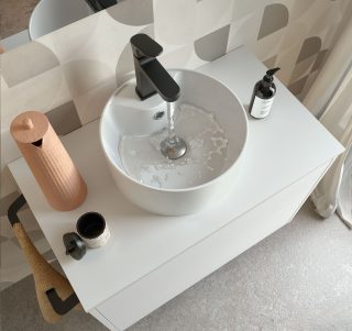 Badkamermeubel Mat Wit 100 cm met topblad en porseleinen waskom - Optimus boven