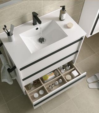 Badkamermeubel Mat Wit 60 cm staand met keramieken wastafel - Attila boven