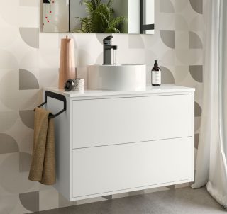 Badkamermeubel Mat Wit 80 cm met topblad en porseleinen waskom - Optimus voor