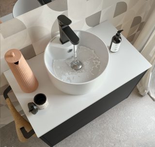 Badkamermeubel Mat Zwart 100 cm met topblad en porseleinen waskom - Optimus boven