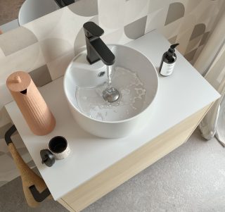 Badkamermeubel Nordic 100 cm met topblad en porseleinen waskom - Optimus boven