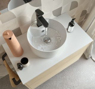 Badkamermeubel Nordick 60 cm met topblad en porseleinen waskom - Optimus boven
