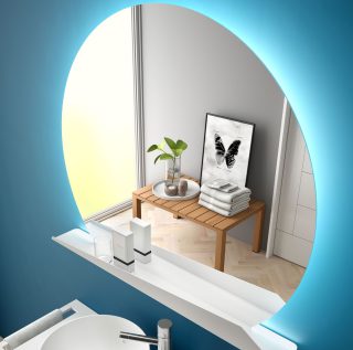 Badkamerspiegel met plankje wit met LED verlichting Sunrise leverbaar in 80 cm, 100 cm