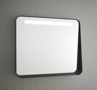 Badkamerspiegel met plankje zwart met LED verlichting Apolo leverbaar in 80 cm, 100 cm_