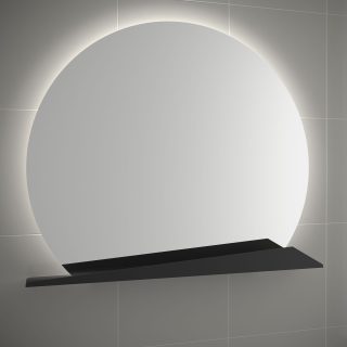 Badkamerspiegel met plankje zwart met LED verlichting Sunrise leverbaar in 80 cm, 100 cm