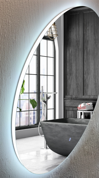 Badkamerspiegel rond LED-verlichting rondom dimbaar en spiegelverwarming Silfur detail verlichting aan