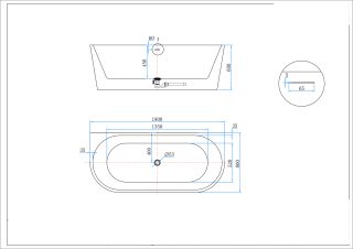 GalCera ligbad back-to-wall 180x80 cm mat wit - 1771895 - montagetekening