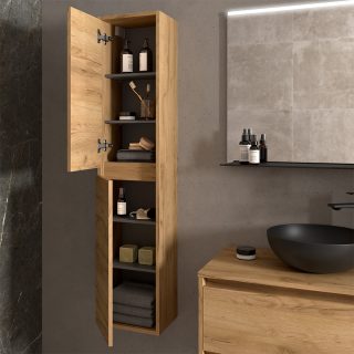 Kolomkast badkamer 140x30 cm met 2 softclose deuren Afrika Eiken Noja_open