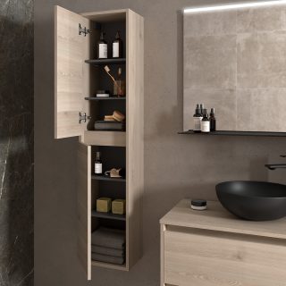 Kolomkast badkamer 140x30 cm met 2 softclose deuren Eiken Natural Noja_open