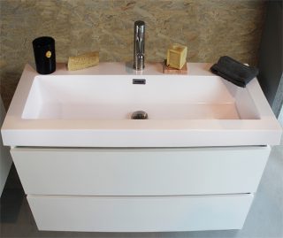 Badkamermeubel Bestur 80 cm Glans Wit met greeplijst met Mat Zwart Wastafel met 1 kraangat - bovenaanzicht