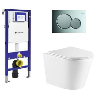 ToiletSET inbouw randloos met Sigma 01 bedieningspaneel glans chroom 49 cm Alpha & Geberit inbouwreservoir UP320