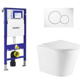 ToiletSET inbouw randloos met Sigma 01 bedieningspaneel Wit mat 49 cm Alpha & Geberit inbouwreservoir UP320