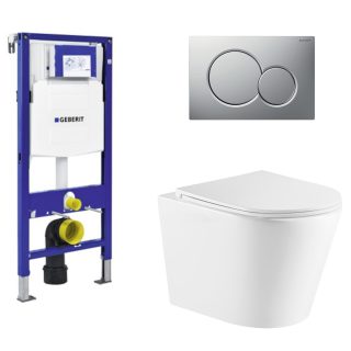 ToiletSET inbouw randloos met Sigma 01 bedieningspaneel chroom mat 49 cm Alpha & Geberit inbouwreservoir UP320