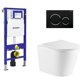 ToiletSET inbouw randloos met Sigma 20 bedieningspaneel zwart glans 49 cm Alpha & Geberit inbouwreservoir UP320