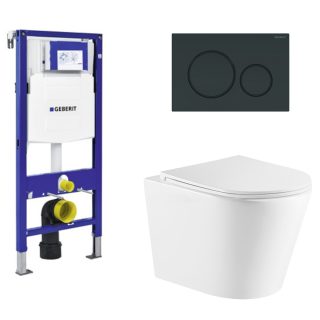 ToiletSET inbouw randloos 49 cm Alpha met Sigma 20 bedieningspaneel matzwart & Geberit inbouwreservoir UP320