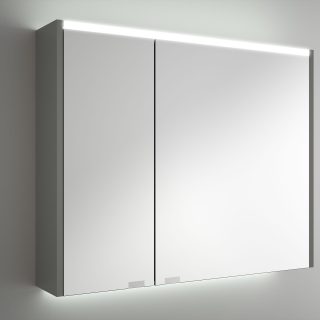 Spiegelkast 80 cm Hoogglans grijs met Dubbele Spiegeldeuren met LED Verlichting, Schakelaar en Stopcontact Alliance