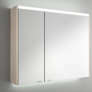 Spiegelkast 80 cm Eiken Naturel met dubbele spiegeldeuren met LED verlichting, schakelaar en stopcontact Alliance