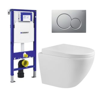 ToiletSET inbouw randloos met Sigma 01 bedieningspaneel chroom mat 49 cm Sitja & Geberit inbouwreservoir UP320