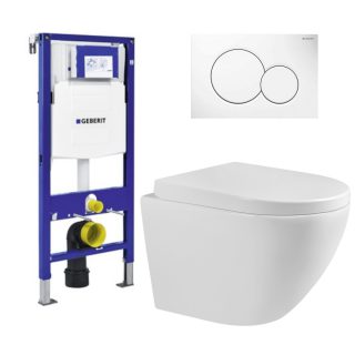 ToiletSET inbouw randloos met Sigma 01 bedieningspaneel Wit mat 49 cm Sitja & Geberit inbouwreservoir UP320