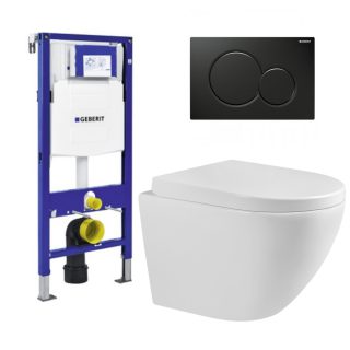 ToiletSET inbouw randloos met Sigma 01 bedieningspaneel Glans Zwart 49 cm Sitja & Geberit inbouwreservoir UP320