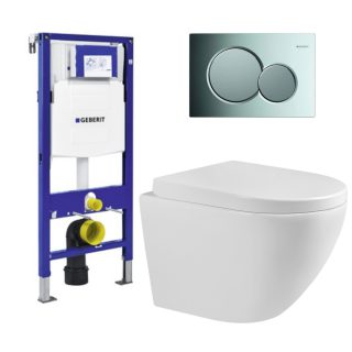 ToiletSET inbouw randloos met Sigma 01 bedieningspaneel glans chroom 49 cm Sitja & Geberit inbouwreservoir UP320