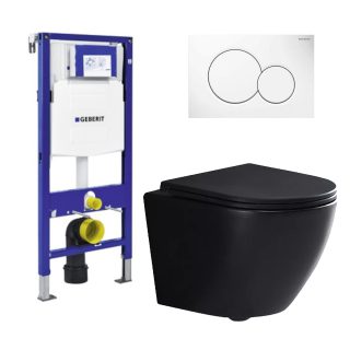 ToiletSET MioCera Compact rimless 49 cm Mat zwart met Sigma 01 bedieningspaneel Wit & Geberit inbouwreservoir UP320