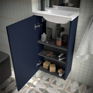 Toiletmeubel badkamerkast met wastafel 39x72 cm Mat Blauw Marville_binnenzijde